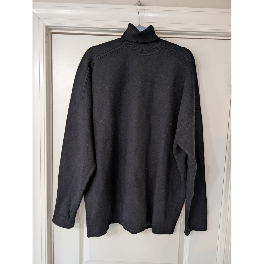 Zara Womens XL Black Oversized Turtleneck Fine Knit Relaxed Sweater modern